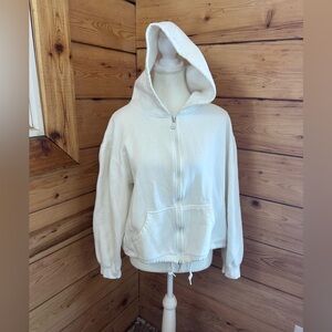 Vintage Mariposa Women’s XL White Cotton Hooded Zip-Up Jacket Sweater Hoodie Y2K